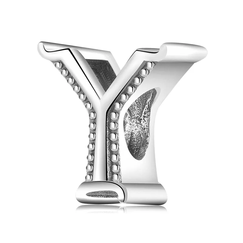 

925 Sterling Silver Letter Y Plain Silver Pendant Charm Bead Fit Original Bracelet DIY Accessories