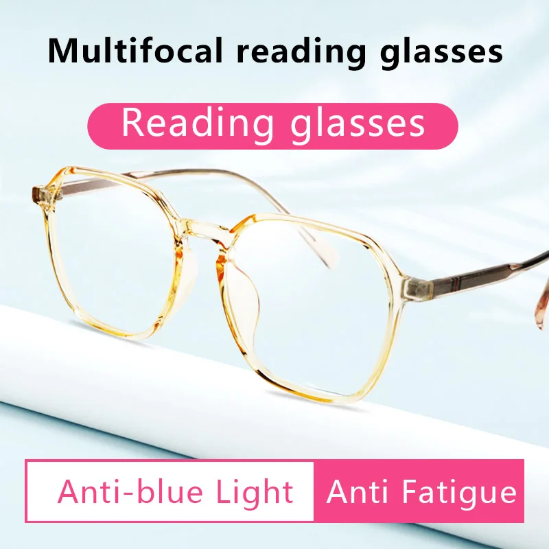 

Large Oversized Progressive Reading glasses Blue Light Blocking Presbyopia Eyeglasses for Women,Multifocal Resin Lens Readers