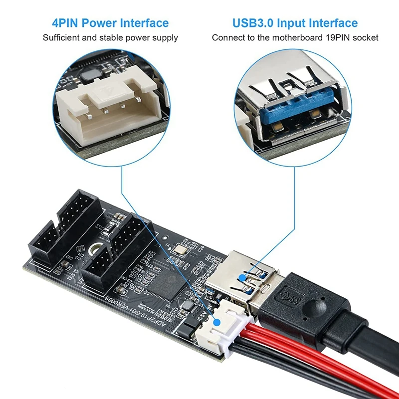 USB 3.2 Gen1 To Dual 19PIN Male Adapter Card,5Gbps USB3.0 To 2-Port 19PIN Expansion Card For Windows7/8/10/11/Linux