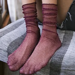 Women Socks Lightweight & Breathable Tulle Curling Retro Mesh Sock Fashion Sexy Elastic Transparent Ultra-thin Girls Cool Sock