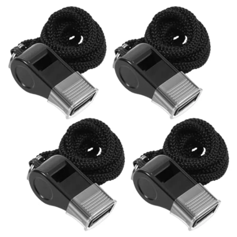 

Black Sports Whistle with Lanyard Plastic Sports Whistles Coach Whistle Loud Crisp Sound Whistles with PVC Mouth Grip for Coach
