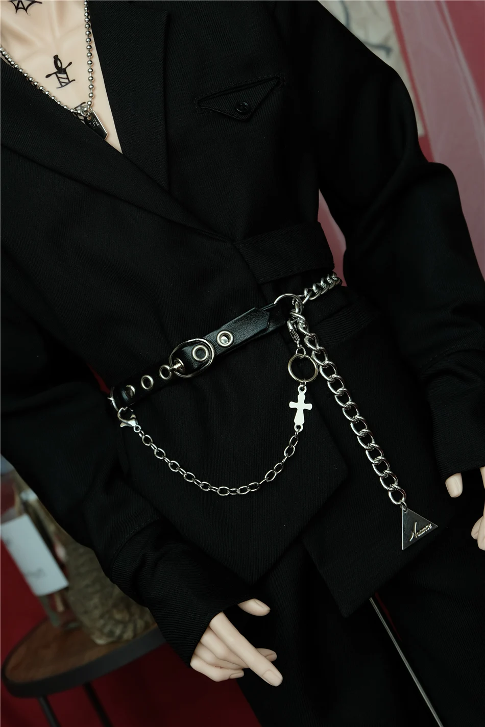 

BJD doll accessories fit in 1/3 SD POPO68 ID75 Uncle size new black waist chain belt belt chain doll props are customizable