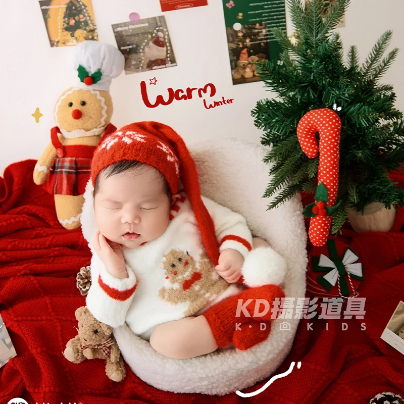 عيد الميلاد الوليد التصوير الزي الزنجبيل رجل محبوك رومبير سانتا بوم بوم قبعة الجوارب الطفل عيد الميلاد صور تبادل لاطلاق النار الدعائم