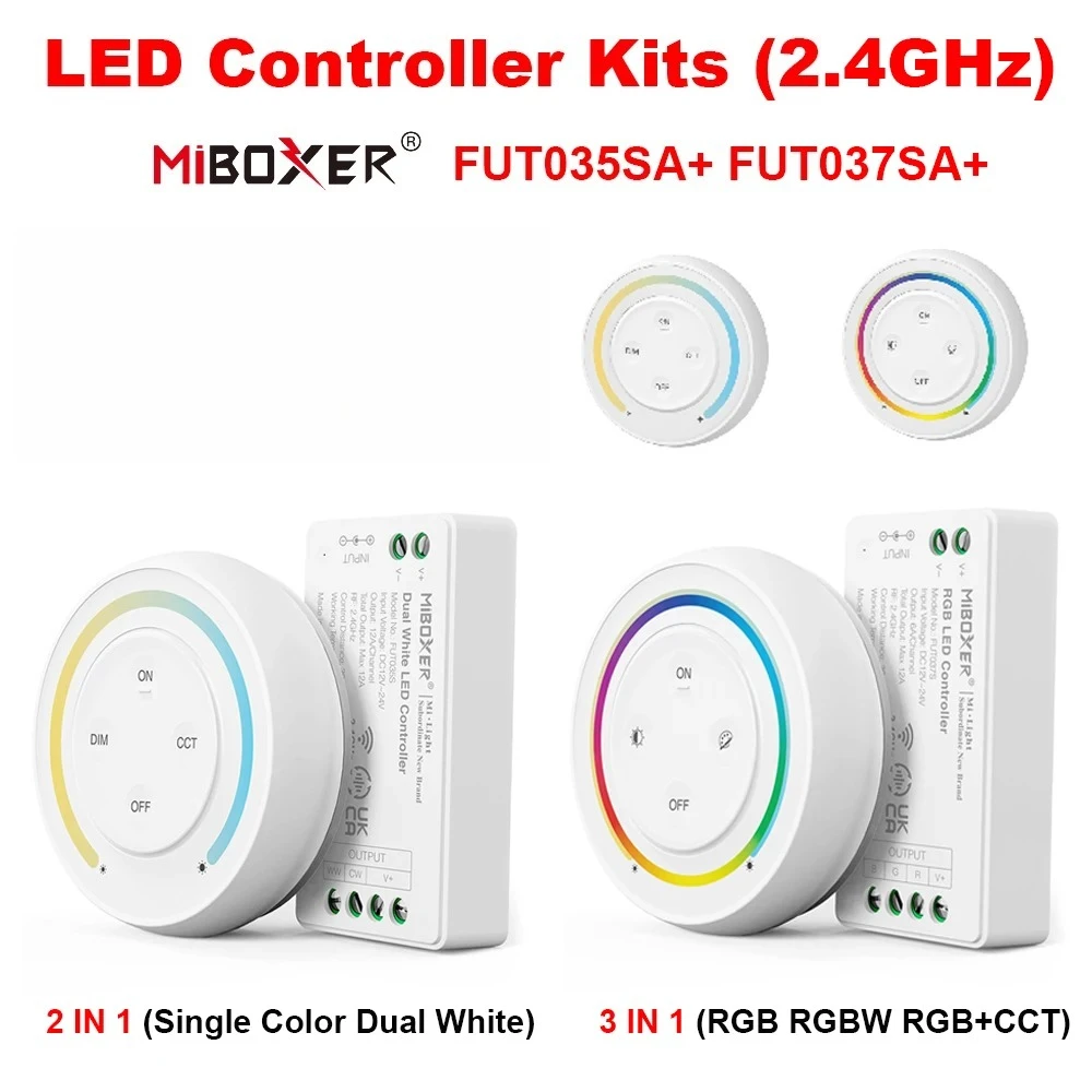 

Miboxer FUT035SA FUT037SA 2.4G Sunrise Remote Control Rainbow Remote For Dual White/Single Color/RGB/RGBW/RGB+CCT LED Strip