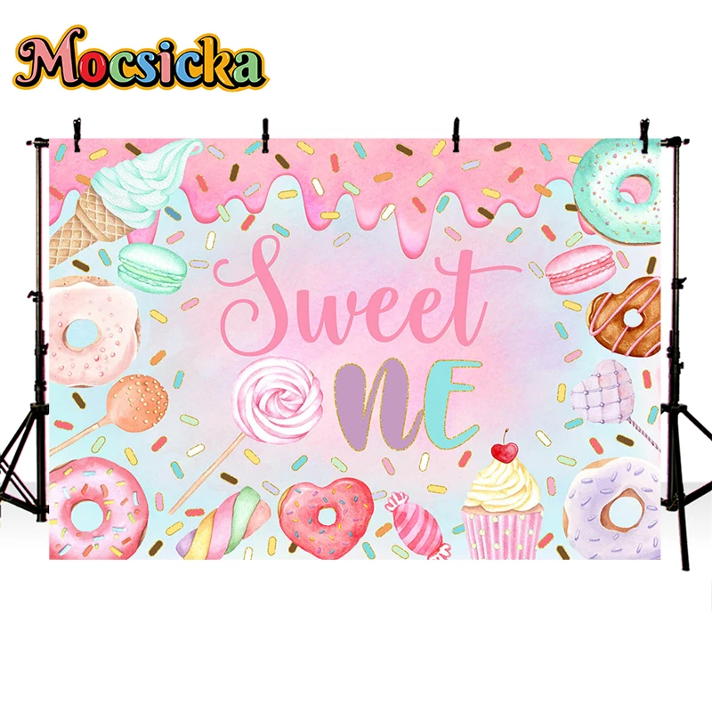 Фон для студийной фотосъемки с изображением конфет бара магазина мороженого пончиков капкейков леденцов милого малыша дня рождения