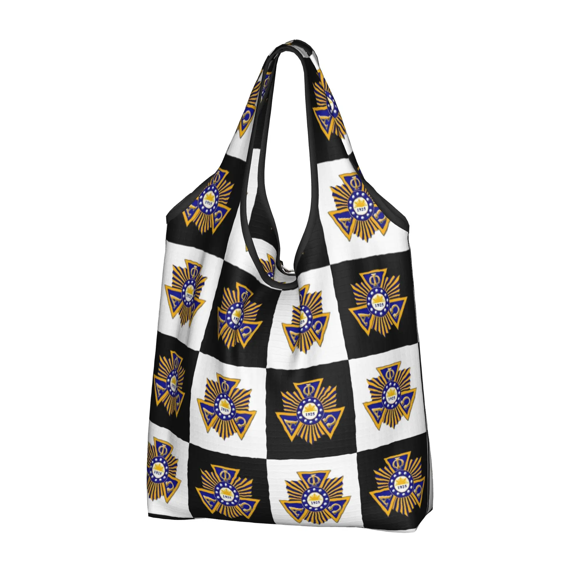 Alpha Phi Omegas Checkered Plaid  Grocery Shopping Bag Funny Shopper Tote Shoulder Bags APO Coeducational Fraternity Handbag
