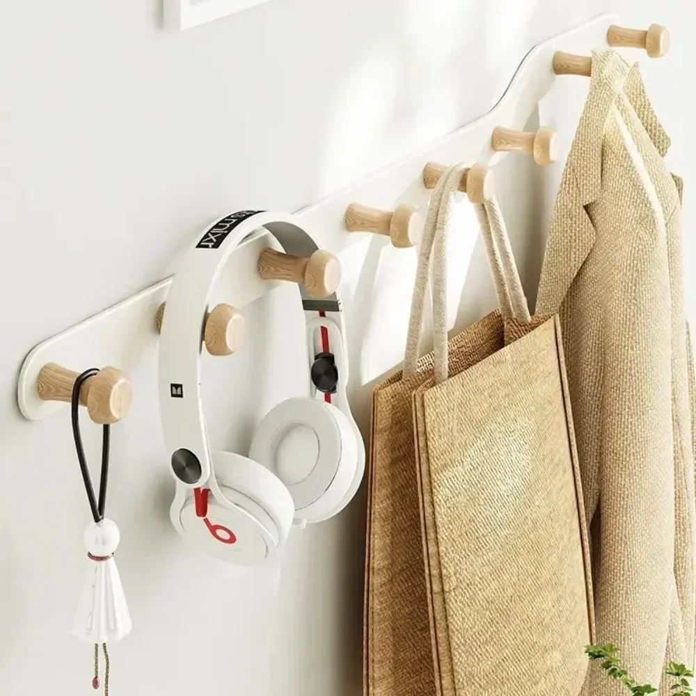 Wood Hooks Over The Door No Punch Hangers Coat Hat Hanger Bathroom Door Rear Hook Rack Room Organizer Living Family Furniture