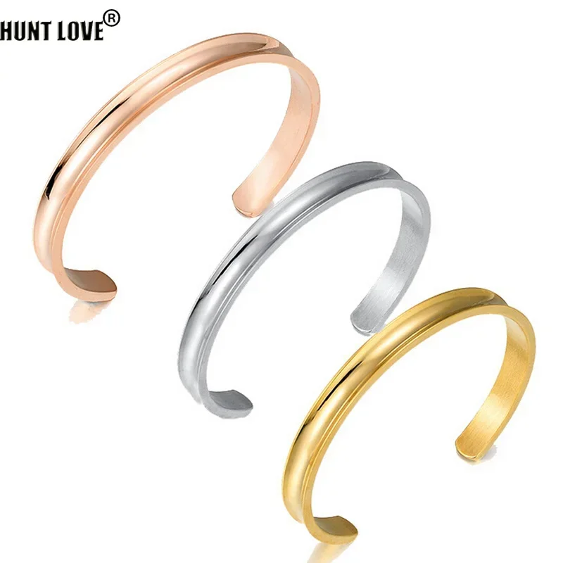 Stainless Steel Hair Band Cuff Bracelet C-Shaped Open Concave Arc Groove  Gold Silver Color Titanium Steel Rubber Band Bangle