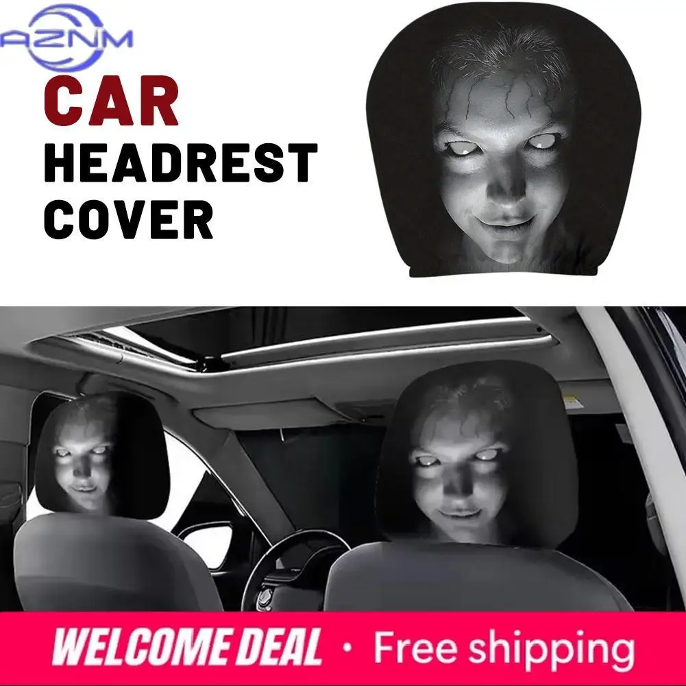 

2Pcs Universal Car Seat Cover Horror Design Car Headrest Covers Breathable Elastic Car Headrest Cover for Sedan, Truck, SUV