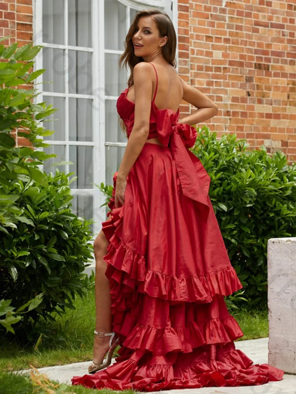 Vestidos de Noche largos rojos sexys personalizados princesa cariño tafetán plisado A-Line asimétrico abertura lateral sin espalda Formal graduación