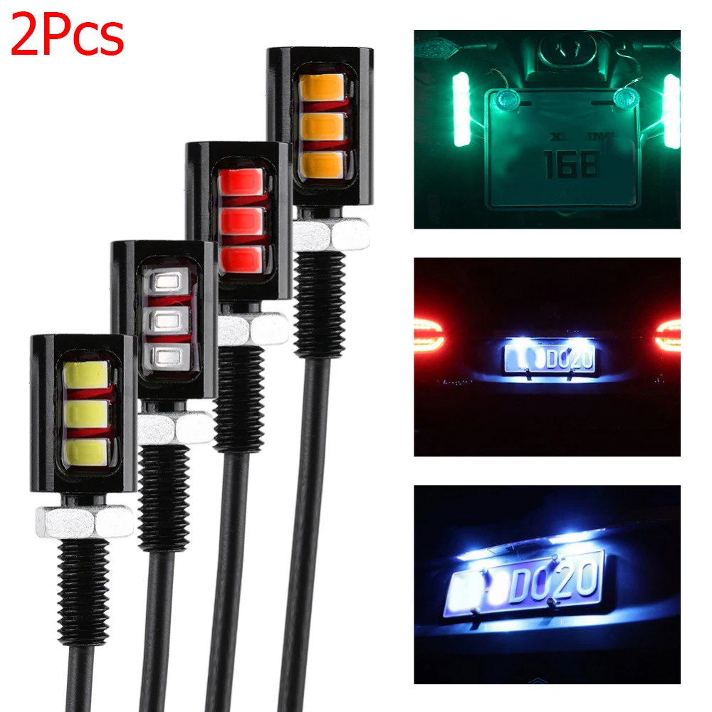 2Pcs 12V 3LED Universal Car Motorcycle License Number Plate Screw Bolt Light Lamp