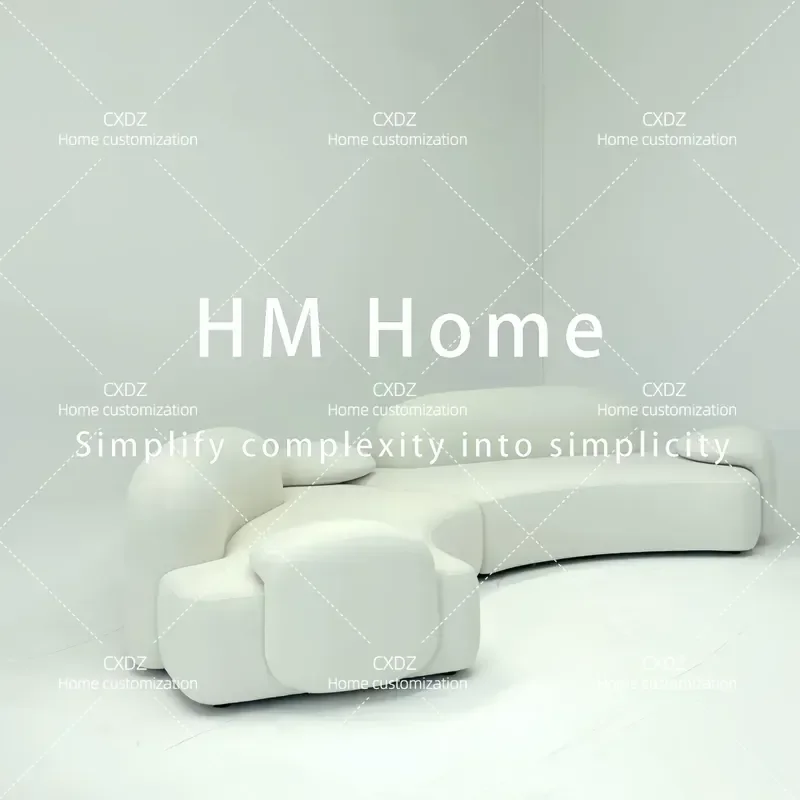 Modern Simple White Curved Sofa Set Soft Seamless Smooth Living Room Furniture Light Luxury Household Couch