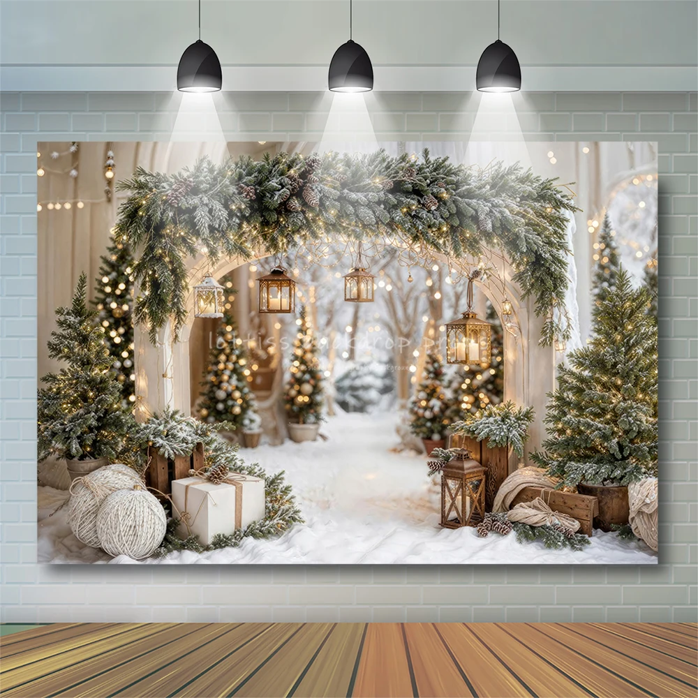 Snow Christmas Arch Fleece Backdrops Kids Adult Photography Props Child Baby Photocall Decors Xmas Trees Snowy Path Backgrounds