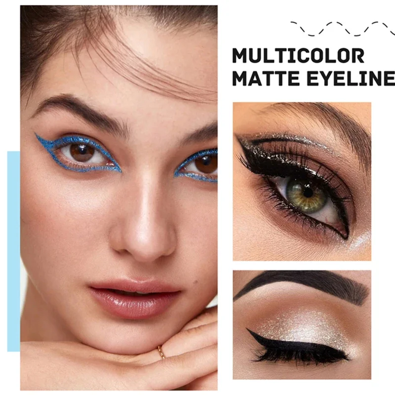 Sombra de ojos líquida con purpurina de doble cabeza colorida, delineador de ojos para maquillaje de Ojos de verano, Amarillo, Azul, Morado, brillo mate, crema de sombra de ojos