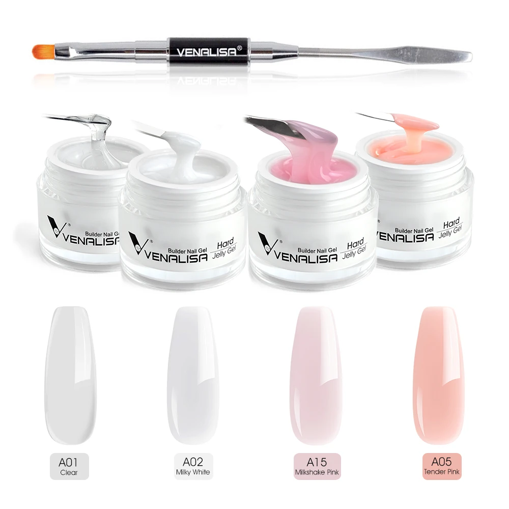 Venalisa-Kit de Gel duro para construcción de uñas, Set de 4 colores con pincel para uñas, pluma para uñas, 15ml