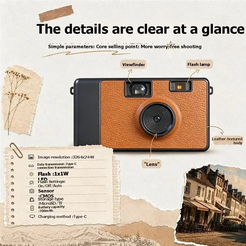 B92B-Digital Camera Mini Screenless Retro Digital Camera Portable CCD Camera For Camping Photo Flash