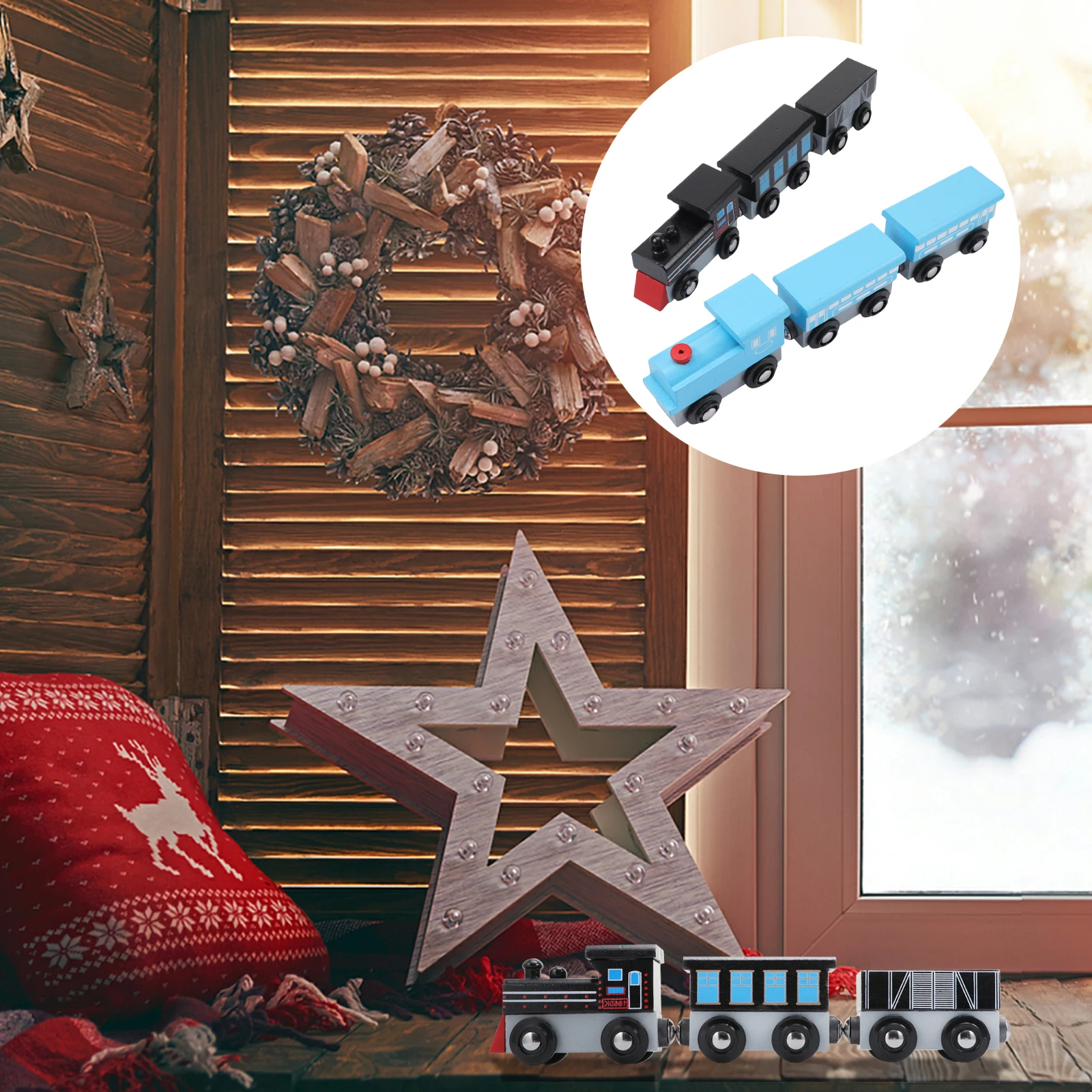 

6pcs Wooden Train For Kids Three-Section Educational Plaything Wood Children Learning Gift Decoration Safe Environment-Friendly