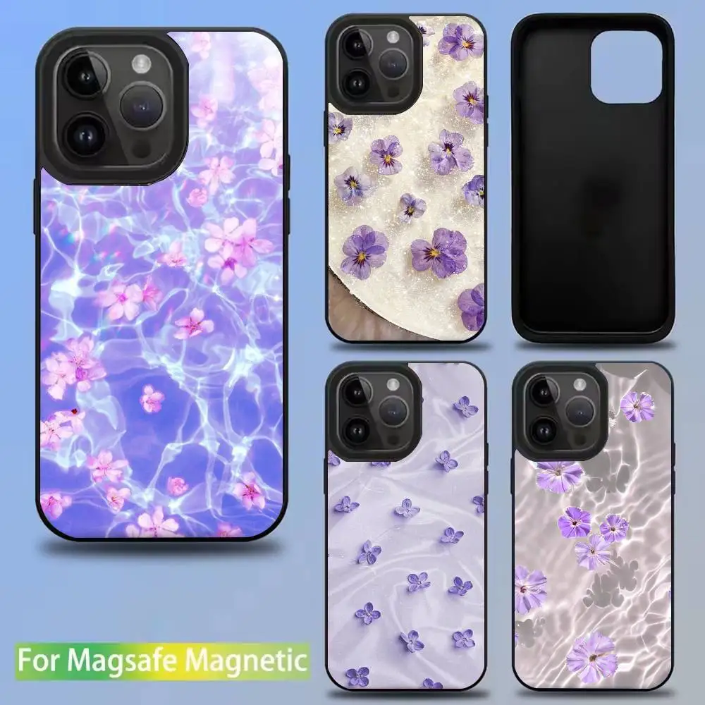 

Purple flower Phone Case For iPhone 16,15,14,13,12,11,Pro,Max,Plus,Mini,SE New Magsafe Magnetic Wireless Charging
