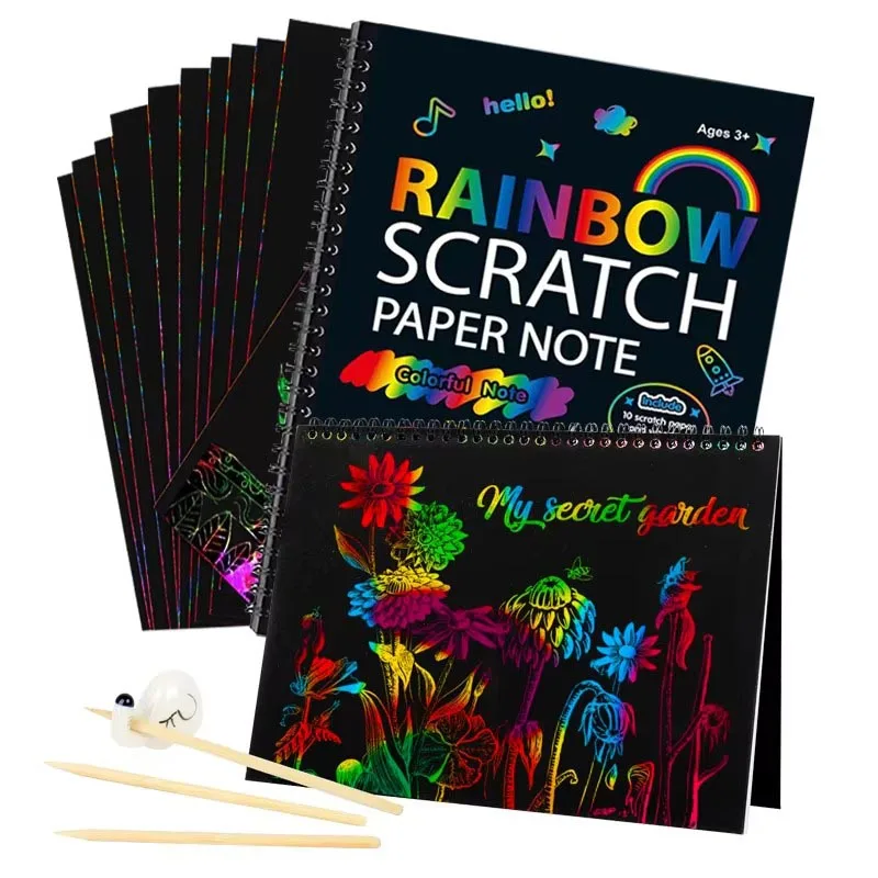 เด็ก DIY Rainbow การพิมพ์ Magic Scratch กระดาษสีดํา Scratch Off กระดาษ Art Craft ของขวัญเด็ก Notepad ของเล่นเพื่อการศึกษา