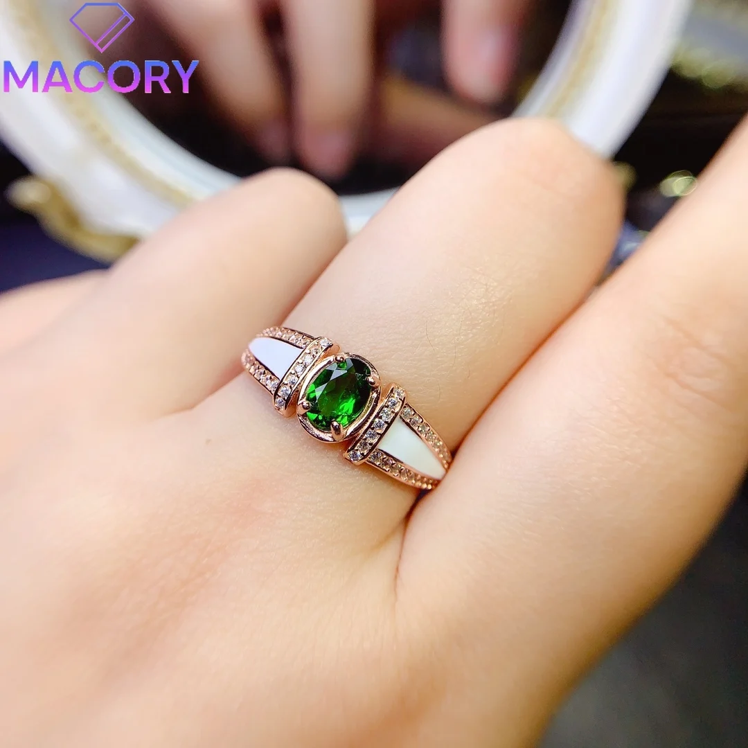 Female engagement natural diopside ring luxury female free shipping sterling silver 925 jewelry luxury brand replica gem.