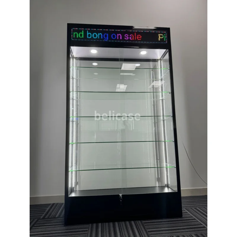 (Customized) store display cabinet with digital screen smoke shop accessories glass show display cases