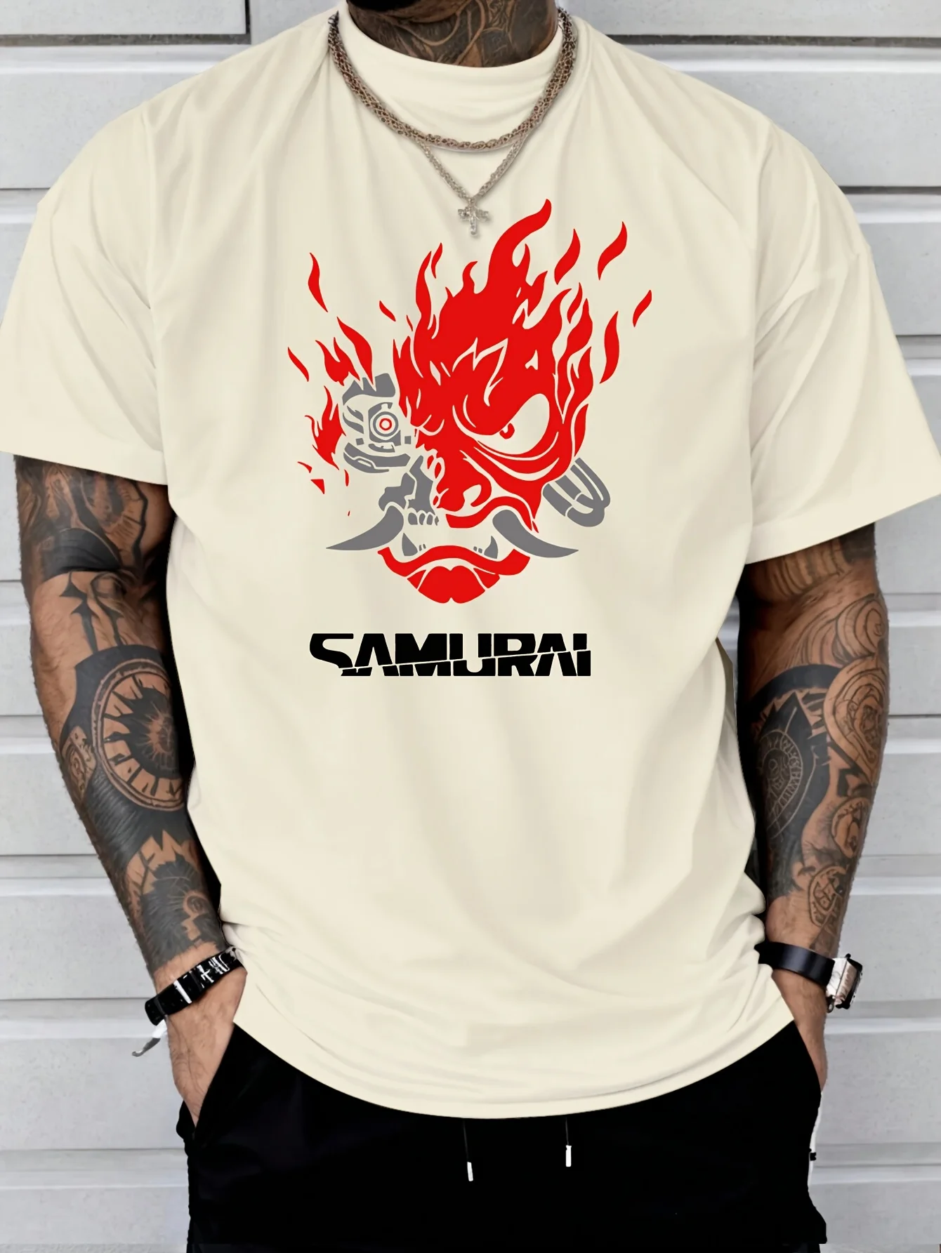 Samurai Hip-hop Trend Print 100% Cotton Men Woment T-shirt Summer Autumn Daily Outdoor Sports Casual Loose Street Short Sleeve