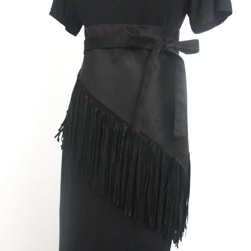 Dress Waist Cover Women's New Black Retro Belt High End Decorative Skirt Shirt Waist Belt Externally Wearing Tassel Belt