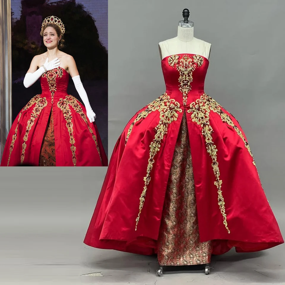 anastasia broadway red dress Anastasia Cosplay Princess Red Strapless Dress Victorian Royal Wedding Costume Halloween Theatre Broadway Musical Ball Gown