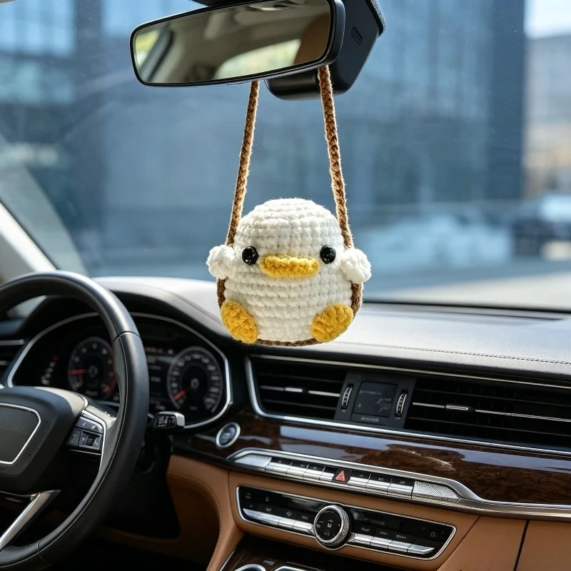 Car Pendant Cute Handmade Crochet Animal Ornament Duck Frog Shape Lovely Rearview Mirror Hanging Decort For Car Interior Use