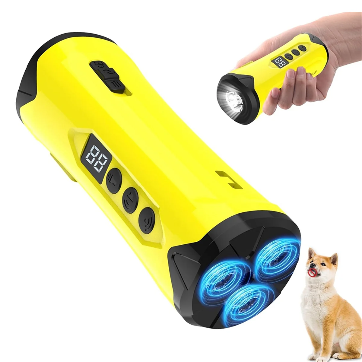 Ultrasonic Dog Repeller Dog Bark Deterrent with Flash Light,3X Ultrasonic Emitters 50ft Range,Dog Repellents Train Tool