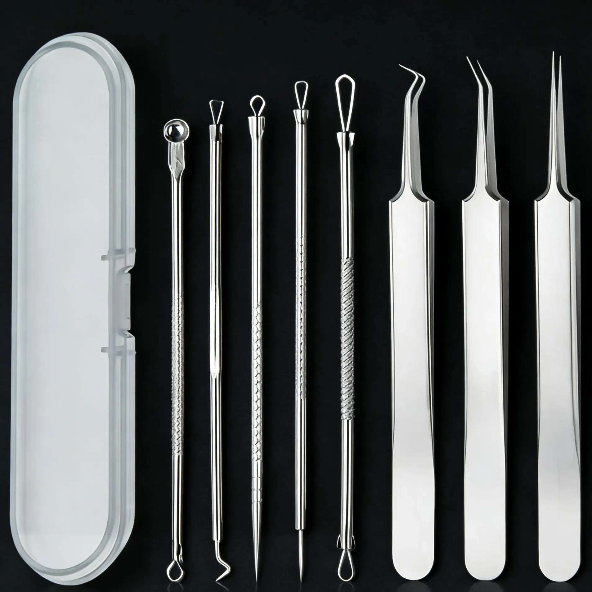Stainless Steel Precision Acne Extractor Kit, Ultra Sharp Blackhead Remover Needle & Comedone Tweezers Beauty Tools