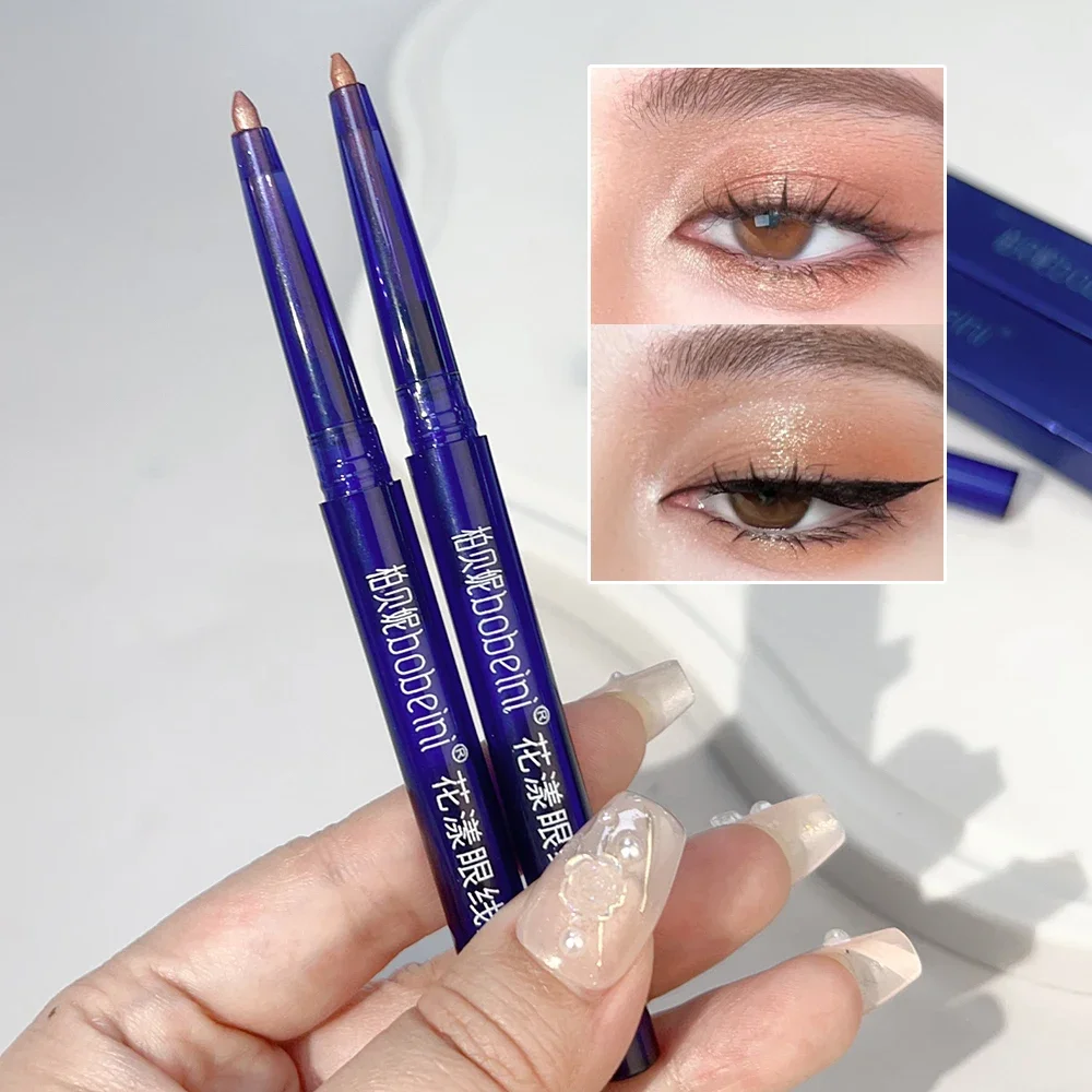 Perłowy różowy cień do powiek Eyeliner ołówek wodoodporny brokat zielony niebieskie oko cień do makijażu Pigment jedwabnik cień do powiek pióro