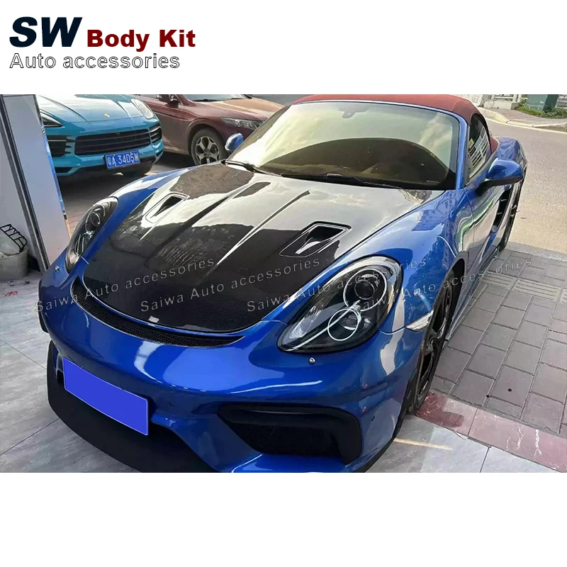 RS Style Dry Carbon Fiber Engine Hood For Porsche 981 982 718 991 Cayman Bxoster Front Engine Bonnet Cover Hood Auto Parts