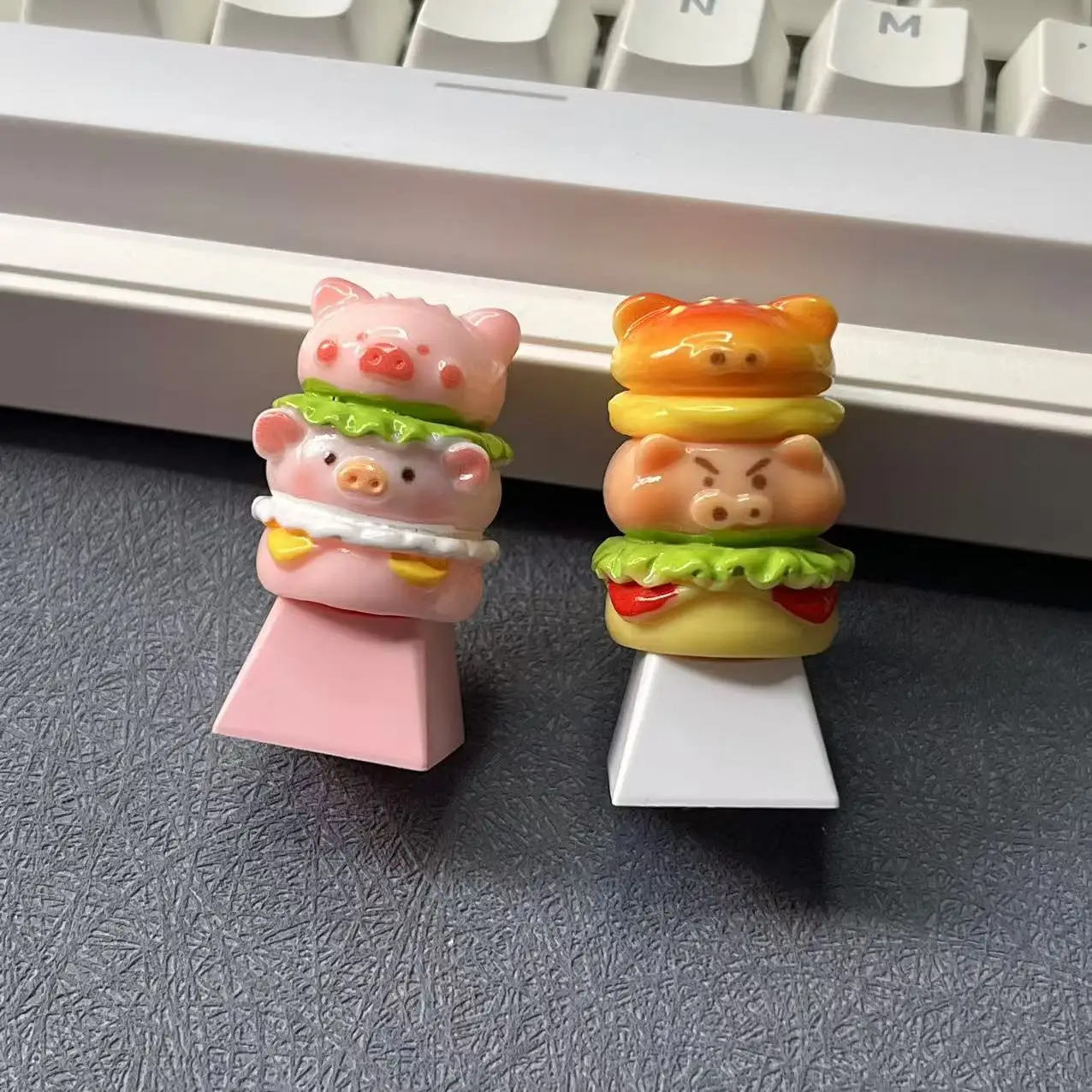 Cute Piggy Burger Keycaps Mechanical Keyboard Personalized and Creative Cute Cartoon Anime Resin Pink Couple Keycaps