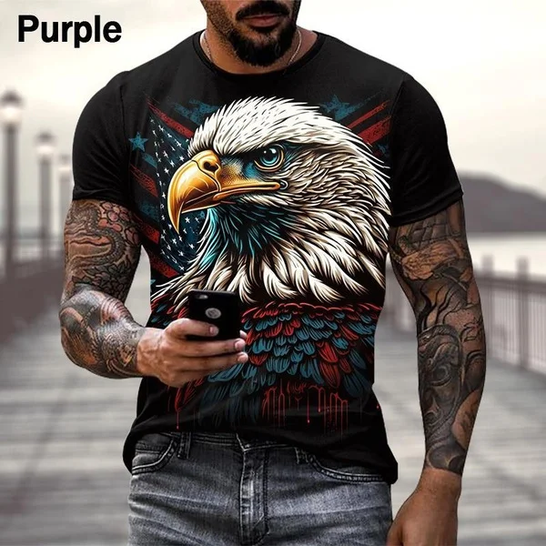 2023 American Flag T-Shirt Bald Eagle 3D Printing Men\'s T-Shirt Street Hip Hop Fashion Oversized Men\'s Tops