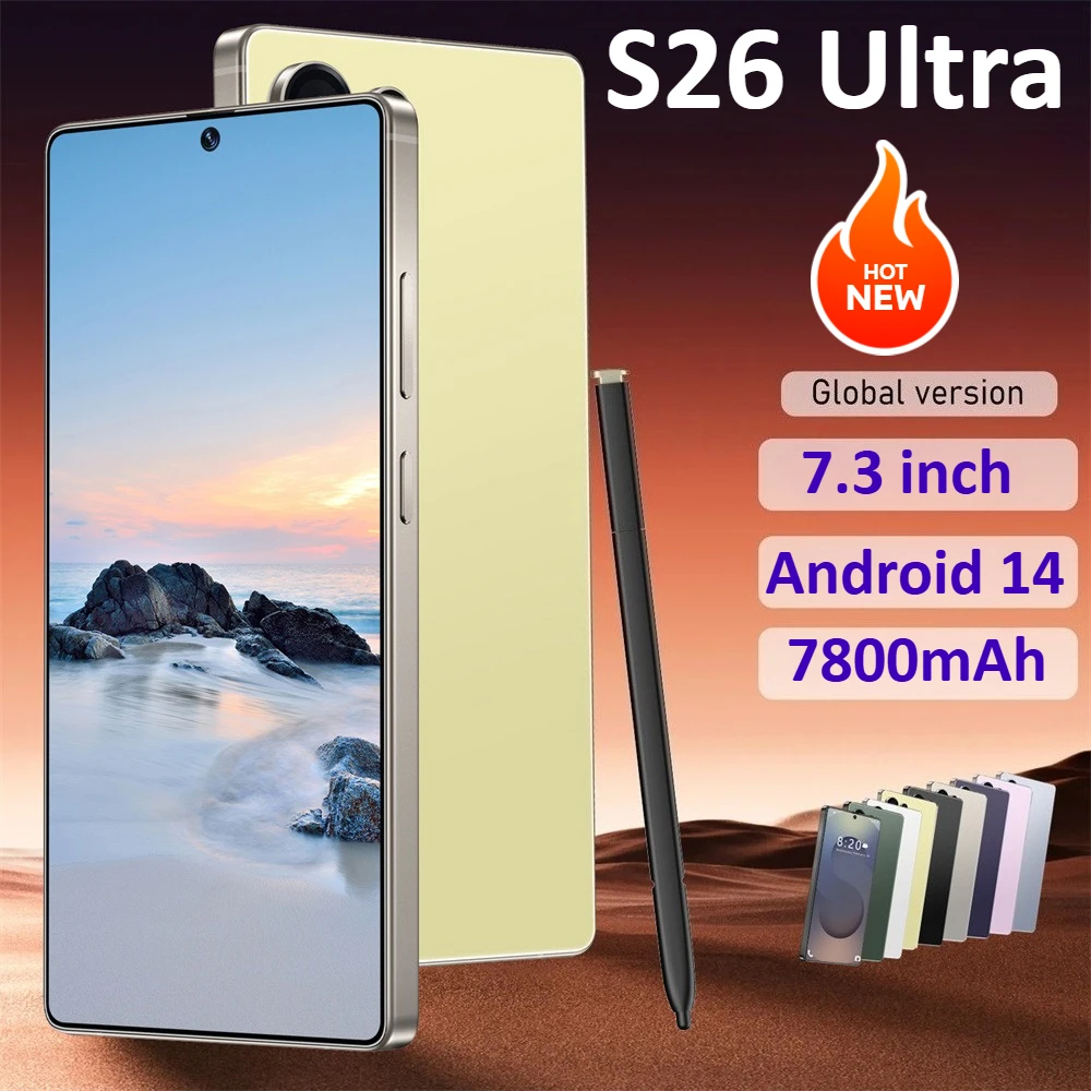 2026 HOT NEW S26 Ultra Smartphone 7.3HD Version mondiale téléphones portables 5G double carte téléphone portable pas cher 7800mAh Android 14 téléphones mobiles