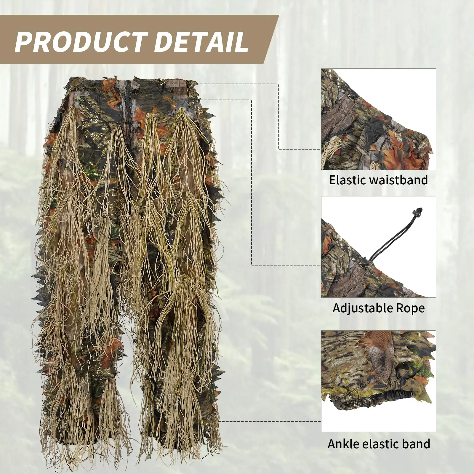 JOAXOR Ghillie Suit Gilly Hunting Suits Pants 3D Leaf Camo Camouflage Coveralls Youth Adult Lightweight Clothes