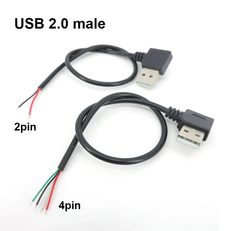 DIY repair welding cable 2 wire 4 Wires Micro USB 2.0 A Elbow Head Male Jack 4pin/2pin type-c male extension cable line image 4