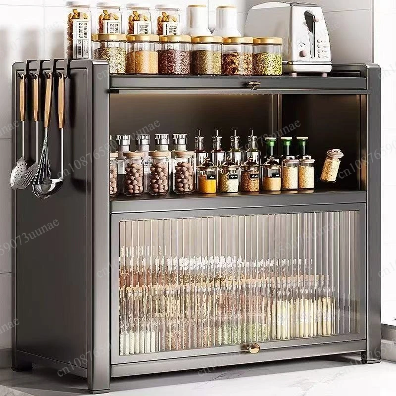 Multifunctional kitchen seasoning rack, countertop dustproof with lid seasoning bottle storage cabinet Household cabinet