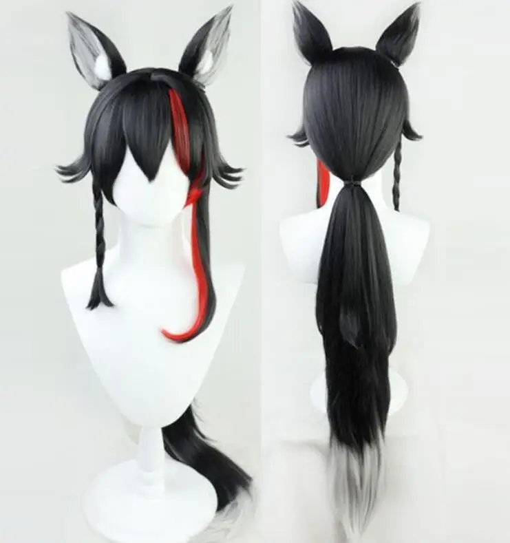 5 Styles Ookami Mio Cosplay Wig Ears Gamers Black Red Highlight Long Neta Wolf Girls Synthetic Hair Role Play