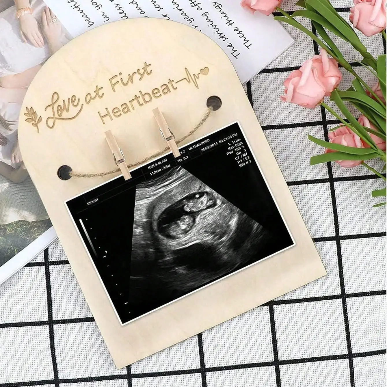 1PCS Baby Milestone Wooden Chip, Baby Ultrasound Frame, Newborn Commemorative Wooden Board