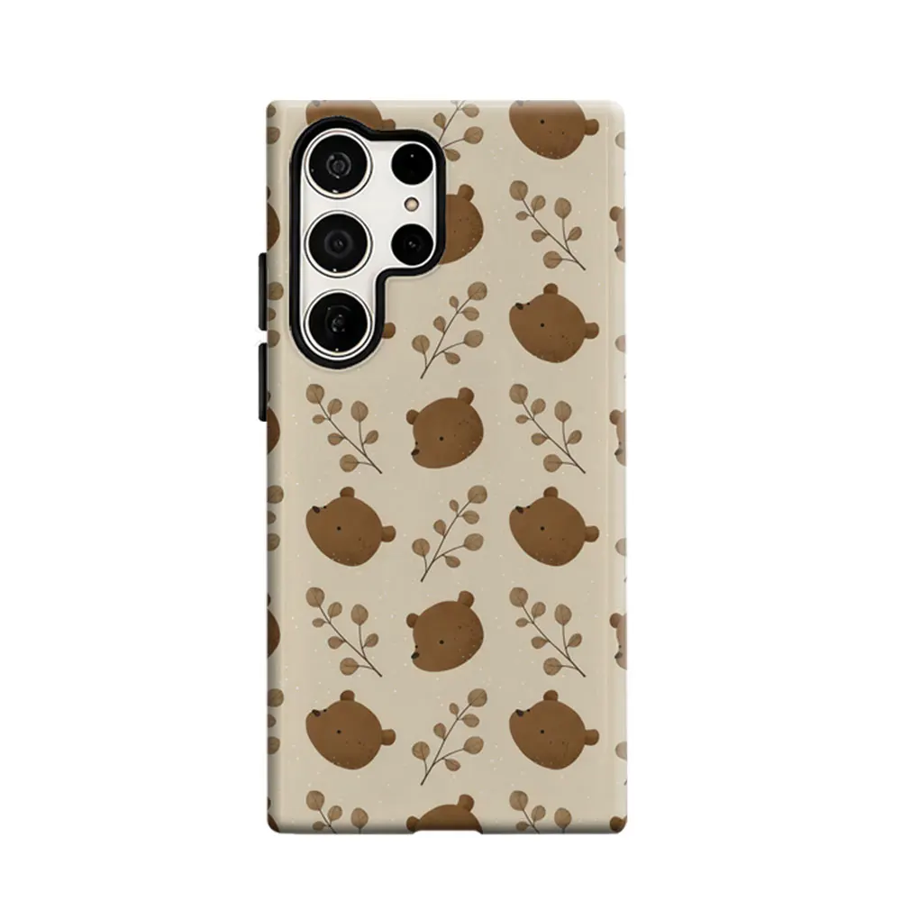 CaseLumi Phone Case For Samsung Galaxy S25 S24 S23 Ultra Plus HD Hard Neutral Bear & Leaves Print Double Layer Cover Film Shell