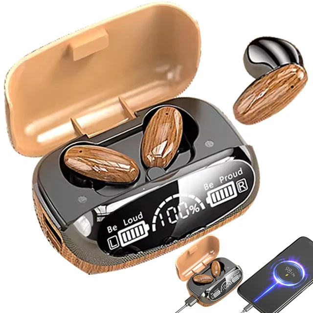 M35 In-Ear Wireless Earbuds V5.2 Earphones IPX6 Waterproof With Microphone Shell Retro Wooden Headphones