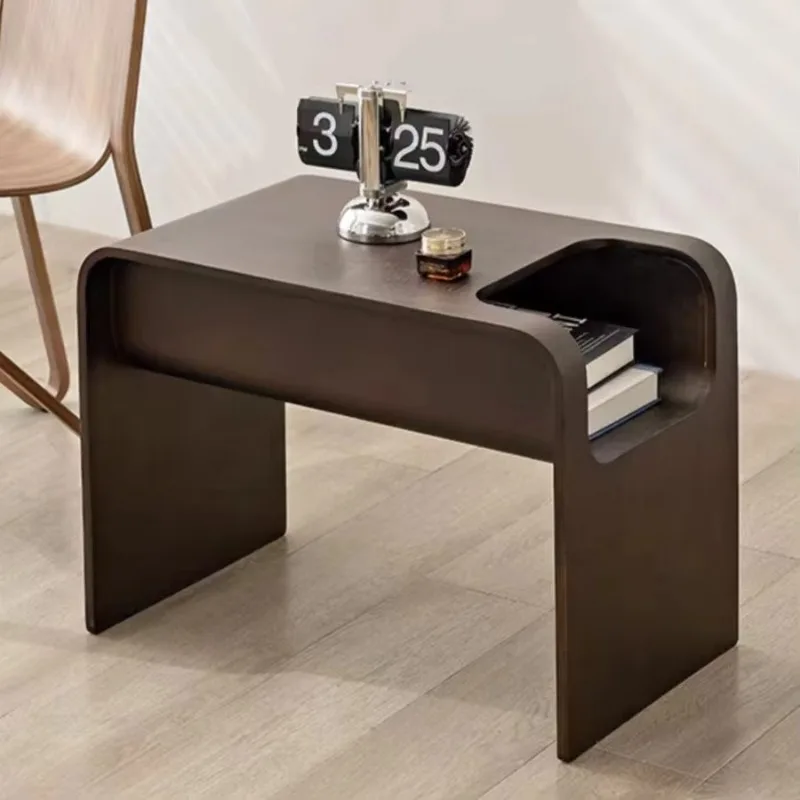 Nordic Solid Wood Side Table, Danish-Style Magazine Stand, Minimalist C-Shaped Desk with Wabi-Sabi Influence for Living Room