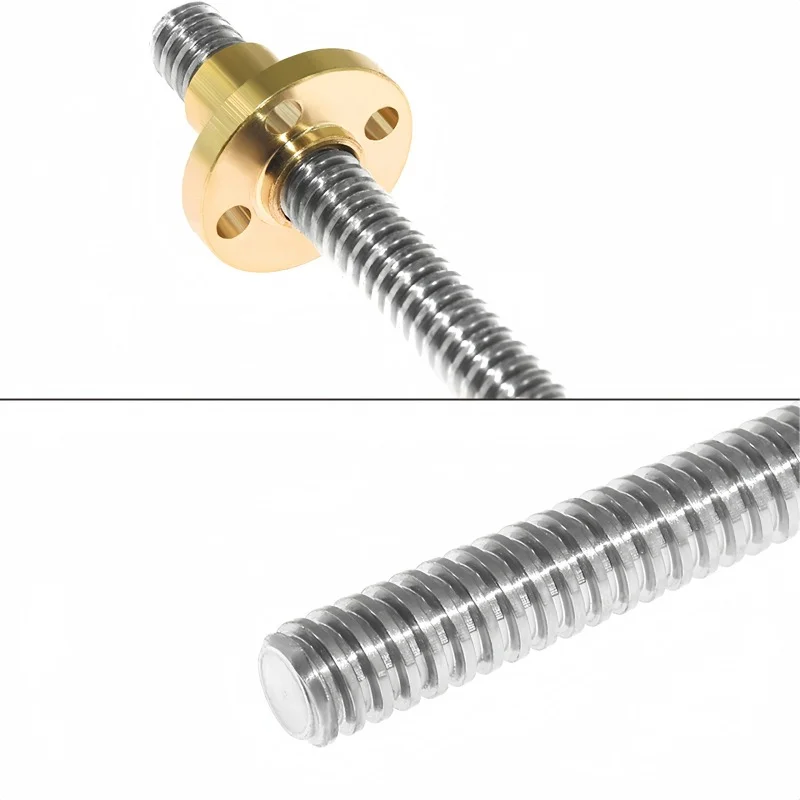 T8*8mm Stainless Steel Trapezoidal Thread Lead Screw Rod L450mm +Copper Nut Threaded Rod T8 Lead Screw 3D Printer Accessories