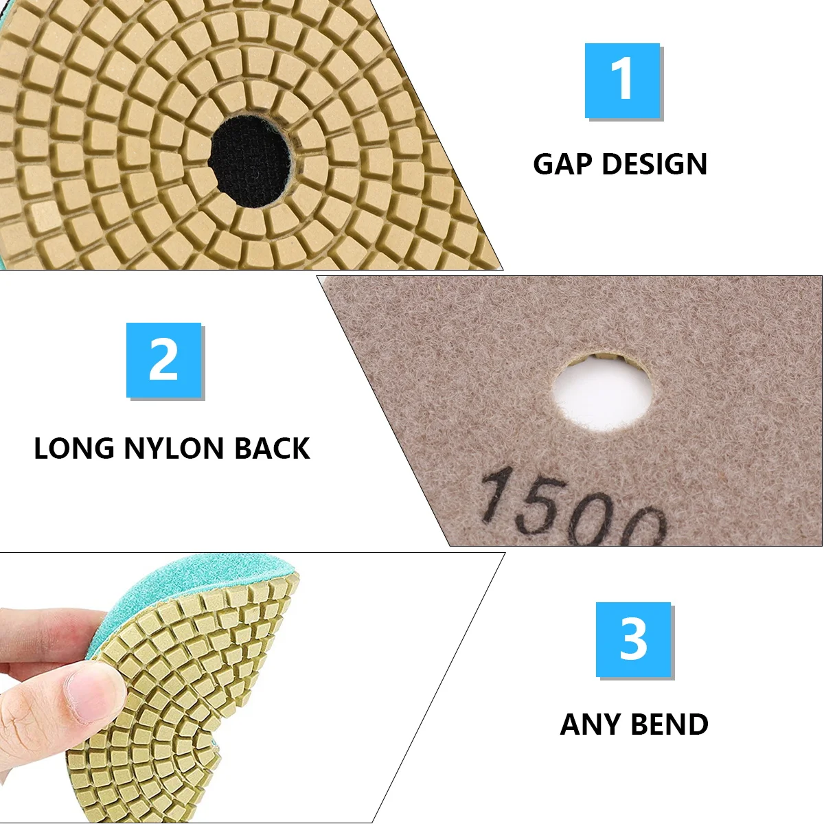 

10Pcs Diamond Grinding Slices Hand Polishing Pads Sturdy Wear Resistant for Concrete Marble Stone Glass Polishing
