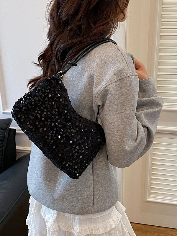 Faionable الترتر حقيبة تحت الإبط المرأة حقيبة يد واحدة oulder العصرية الكورية Sle بولي Leather حقيبة جلدية ناعمة للمرحلات غير الرسمية