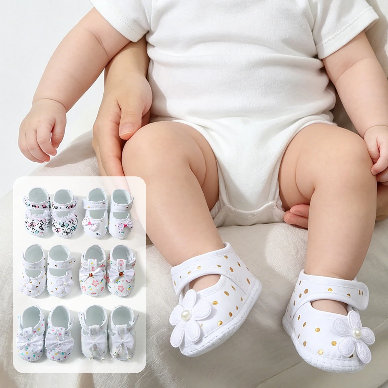 Spring Autumn Baby Shoes Anti-Slip Soft Soled Shoes Sweet Print Flower Kids Flats Cotton Breathable Newborn First Walkers 0-8M