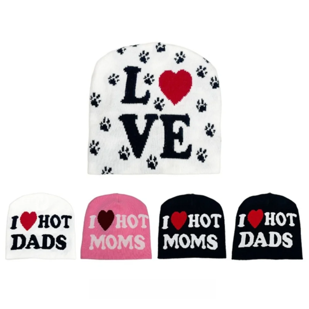 New I Love Hot Moms/dads Printed Knitted Hats Windproof Casual Beanie Caps Cold Proof Pullover Hat Unisex