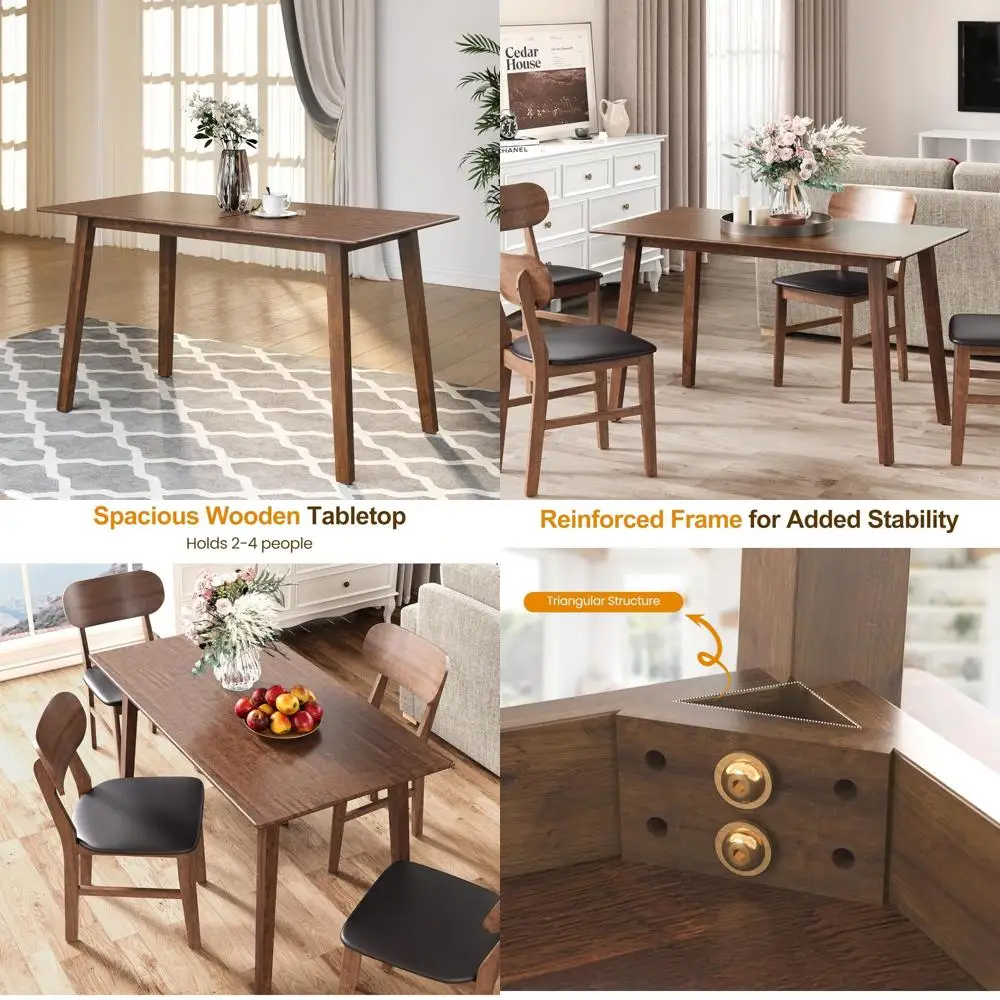 "Tavolo da pranzo durevole in legno massello in stile fattoria per 2-4, design rettangolare moderno con capacità di peso di 300 libbre"